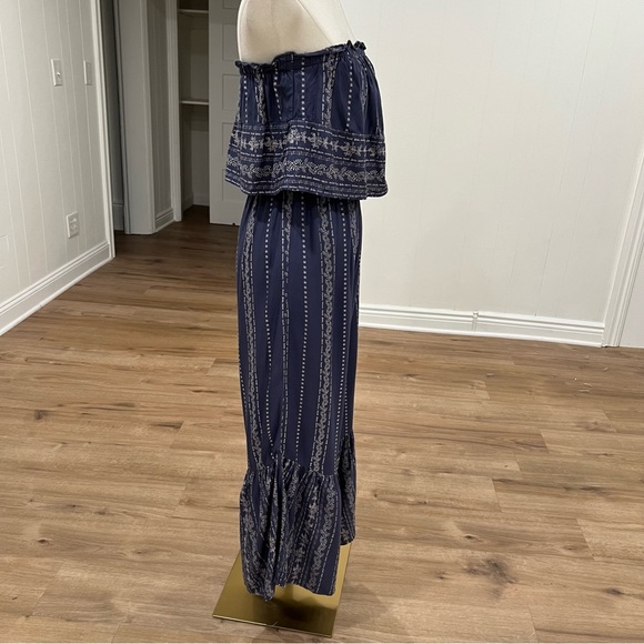 JAPNA Strapless Smocked Boho Wide Leg Jumpsuit Women’s XS Navy Print - Picture 3 of 12